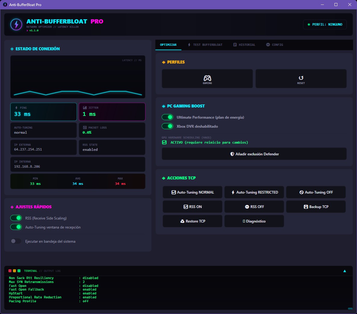 Anti-BufferBloat Pro interface