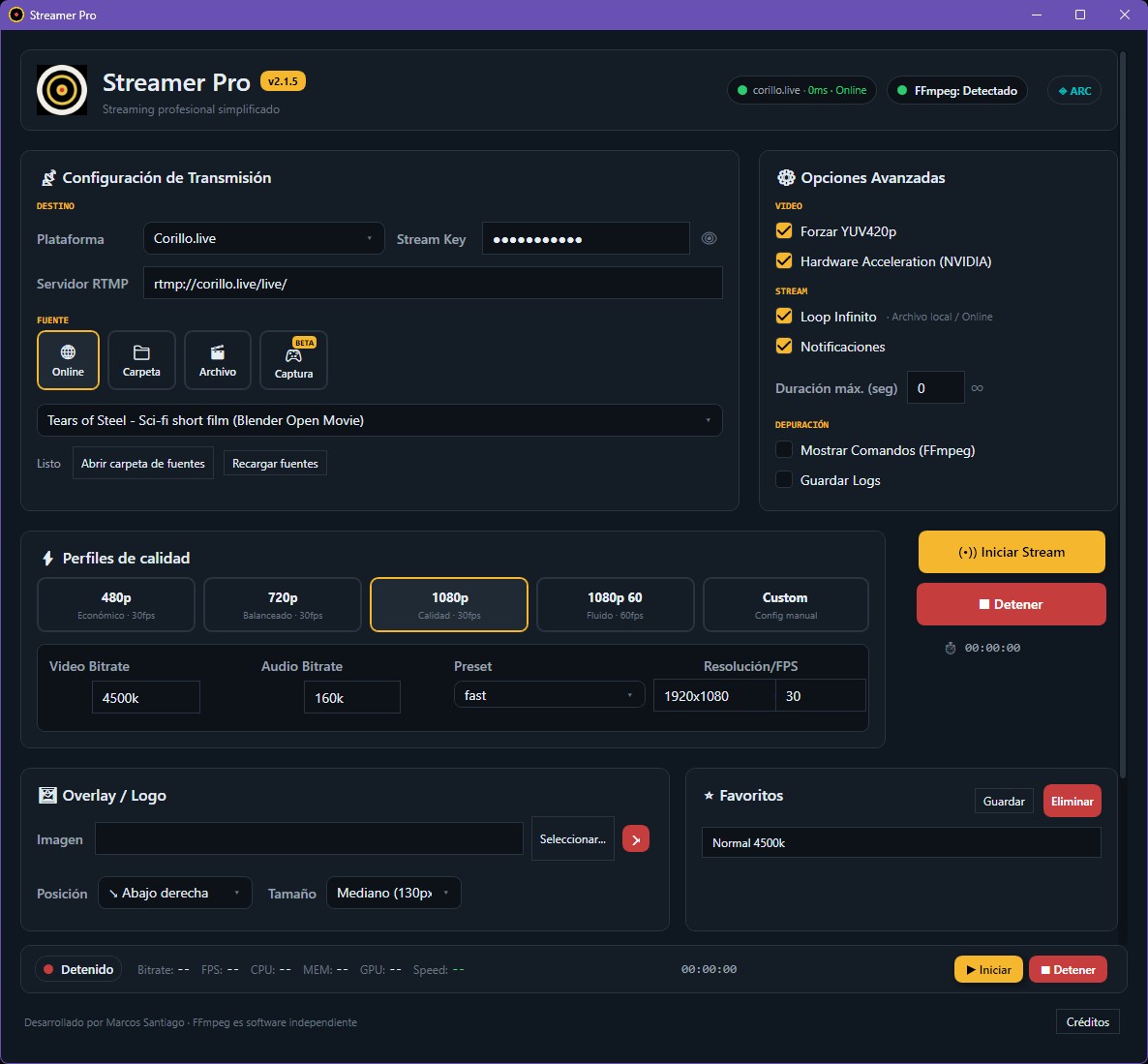 Streamer Pro main interface