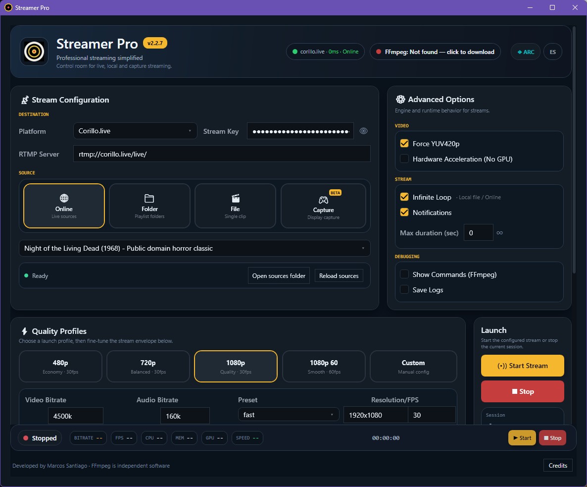 Streamer Pro — Pro mode